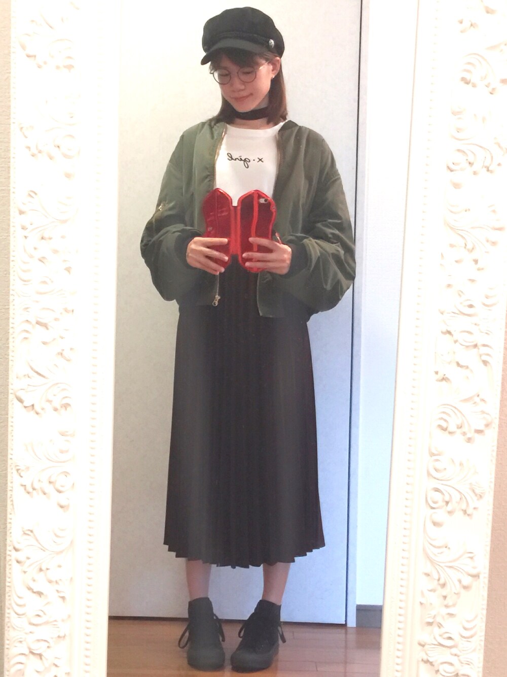 「MA-1、moussy、カジュアル」｜「MOUSSYのアイテム（キャスケット、ブラック系）」を使った、ERI☆PIYO.さん（レディース・162cm）の秋コーディネートの1枚目の写真
