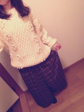 「古着のアイテム（ニット/セーター、ベージュ系）」を使った、yyyさん（レディース・158cm）の冬コーディネート