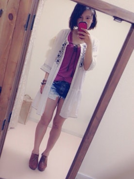 「American Eagle（アメリカンイーグル）のアイテム（Tシャツ/カットソー、ピンク系）」を使った、yyyさん（レディース・158cm）の春コーディネート