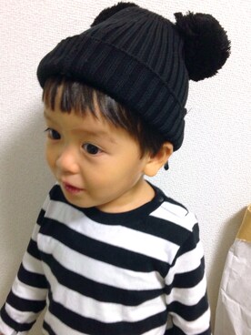 「Mini Rodini（ミニロディーニ）のアイテム（ニットキャップ/ビーニー）」を使った、towapiさん（キッズ・80cm）の秋コーディネート