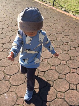 「Mini Rodini（ミニロディーニ）のアイテム（スウェット）」を使った、towapiさん（キッズ・100cm）の秋コーディネート