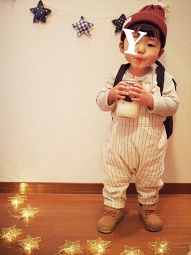 「Fjallraven Kanken（フェールラーベンカンケン）のアイテム（バックパック/リュック、ブラック系）」を使った、yutanxmskさん（キッズ・90cm）の冬コーディネート