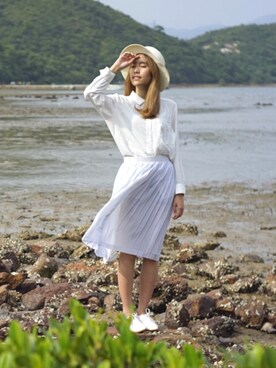 「I.Tのアイテム（帽子）」を使った、Ashley Soo.さん（レディース・165cm）の秋コーディネート