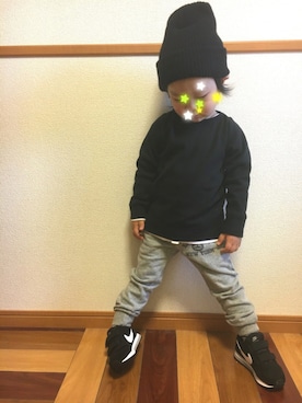 y&y(*˘︶˘*).｡.:*♡さんの「 【NIKE】 ナイキ MD RUNNER 2 (TDV) MD ランナー 2 TDV 806255-001 15HO 001BK/WHT」を使ったコーディネート