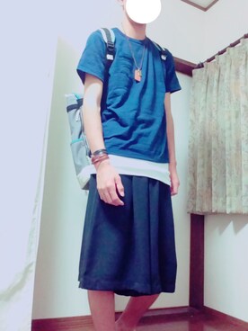 「Right-on（ライトオン）のアイテム（Tシャツ/カットソー、ブルー系）」を使った、なーくんさん（メンズ・178cm）の秋コーディネート