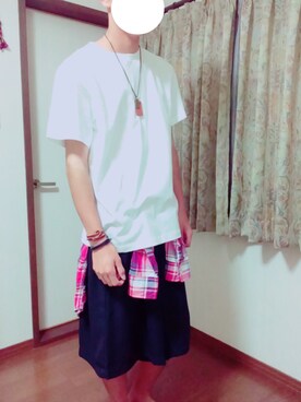 「いしはらのアイテム（Tシャツ/カットソー、ホワイト系）」を使った、なーくんさん（メンズ・178cm）の秋コーディネート