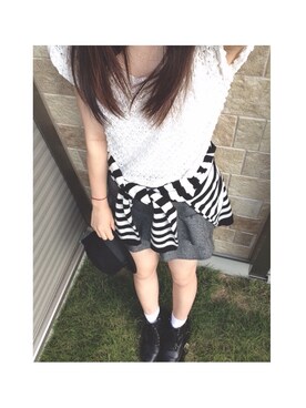 「OZOC（オゾック）のアイテム（ニット/セーター、ブラック系）」を使った、はらぺこあおむし🐛さん（レディース・159cm）の秋コーディネート