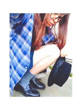 「GU（ジーユー）のアイテム（シャツ/ブラウス、ブルー系）」を使った、はらぺこあおむし🐛さん（レディース・159cm）の秋コーディネート