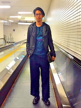 「HELMUT LANG（ヘルムートラング）のアイテム（ライダースジャケット）」を使った、Ryusukeさん（メンズ・171cm）の秋コーディネート