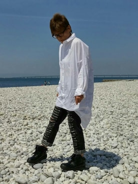 「海のアイテム（その他、ブルー系）」を使った、麦穂さん（レディース・153cm）の春コーディネート
