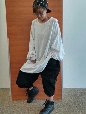 「sspins のアイテム（Tシャツ/カットソー、ホワイト系）」を使った、麦穂さん（レディース・153cm）の春コーディネート
