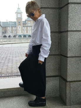 「ALBINO（アルビーノ）のアイテム（シャツ/ブラウス、ホワイト系）」を使った、麦穂さん（レディース・153cm）の春コーディネート