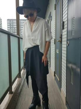 「AS SUPER  SONIC フラップレイヤースカートのアイテム（スカート、ブラック系）」を使った、麦穂さん（レディース・153cm）の夏コーディネート