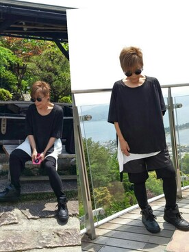 「aldino のアイテム（Tシャツ/カットソー、ブラック系）」を使った、麦穂さん（レディース・153cm）の夏コーディネート