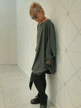 「Ｋurybaby   aldino モモンガのアイテム（Tシャツ/カットソー、グレー系）」を使った、麦穂さん（レディース・153cm）の夏コーディネート