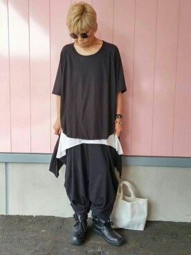 「aldino レイアードのアイテム（Tシャツ/カットソー、ブラック系）」を使った、麦穂さん（レディース・153cm）の夏コーディネート