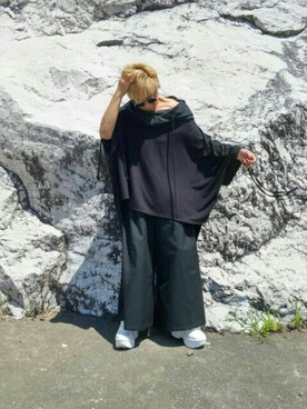 「aldino 新作ポンチョ　ぱののアイテム（ポンチョ、ブラック系）」を使った、麦穂さん（レディース・153cm）の夏コーディネート