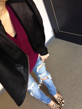 「HELMUT LANG（ヘルムートラング）のアイテム（ライダースジャケット）」を使った、yukingさん（レディース・160cm）の秋コーディネート