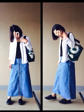 「アイテム（メッセンジャーバッグ、グリーン系）」を使った、tsunさん（レディース・153cm）の春コーディネート