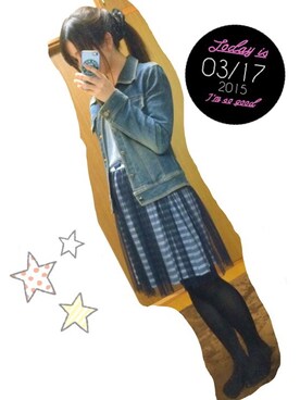 「シュシュ」｜「アイテム（デニムジャケット）」を使った、kay ☘︎さん（レディース・153cm）の春コーディネート