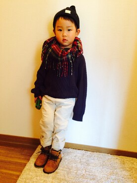 「Right-on KIDS（ライトオンキッズ）のアイテム（ニット/セーター）」を使った、8-sukeさん（キッズ・100cm）の秋コーディネート