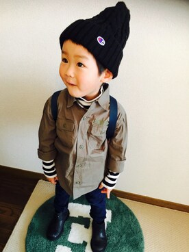 「カーキシャツ」｜「アイテム（福袋/福箱）」を使った、8-sukeさん（キッズ・100cm）の冬コーディネート