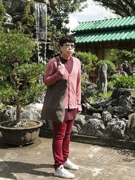 「DRKSHDW（ダークシャドウ）のアイテム（バッグ）」を使った、Panda Ngさん（メンズ・179cm）の秋コーディネート