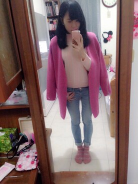 「アイテム（ピーコート、ピンク系）」を使った、閻妍さん（レディース・158cm）の春コーディネート