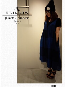 「arboreのニット帽（ニットキャップ/ビーニー、ブラック系）」を使った、まいさん（レディース）の夏コーディネート