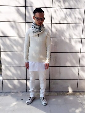 「アイテム（マフラー、ホワイト系）」を使った、ssoqさん（メンズ・170cm）の冬コーディネート