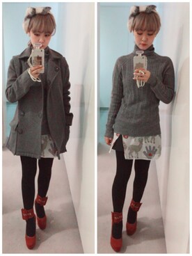 「アイテム（ピーコート）」を使った、arinkodesuさん（レディース・152cm）の冬コーディネート