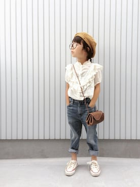 「テーパードデニム」｜nanaさん（キッズ・100cm）の夏コーディネート