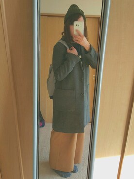 「JEANASIS（ジーナシス）のメルトンチェスターコート/565643（チェスターコート）」を使った、KaOさん（レディース・154cm）の冬コーディネート