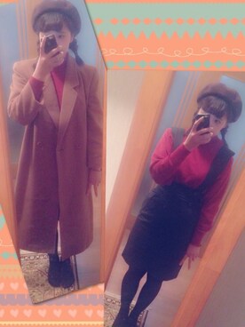 「学校」｜「アイテム（チェスターコート）」を使った、ふみかさん（レディース・163cm）の冬コーディネート