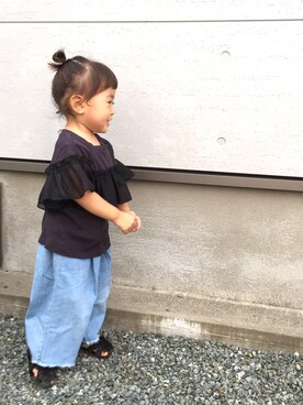 「petit main（プティマイン）のアイテム（シューズ）」を使った、niina さん（キッズ・80cm）の夏コーディネート