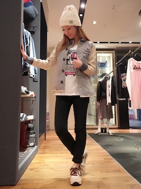 「ニットキャップ」｜「アイテム（スタジャン）」を使った、Ayakaさん（レディース・161cm）の秋コーディネート