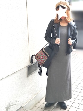 「ZARA（ザラ）のアイテム（ライダースジャケット、ブラック系）」を使った、rin⋆✩⑅◡̈⃝*さん（レディース・153cm）の秋コーディネート