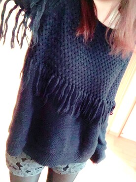 「NICE CLAUP（ナイスクラップ）のアイテム（ニット/セーター、ブルー系）」を使った、rukaさん（レディース・153cm）の冬コーディネート