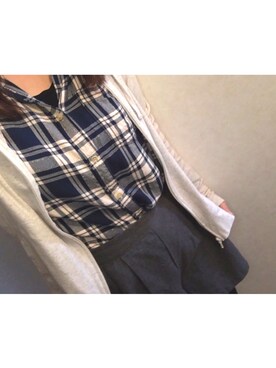 「GU（ジーユー）のアイテム（シャツ/ブラウス、ブルー系）」を使った、rukaさん（レディース・153cm）の冬コーディネート