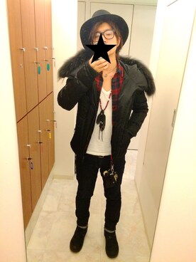 「NO ID.（ノーアイディ）のアイテム（ダウンジャケット/コート）」を使った、水野靖己さん（メンズ・177cm）の冬コーディネート