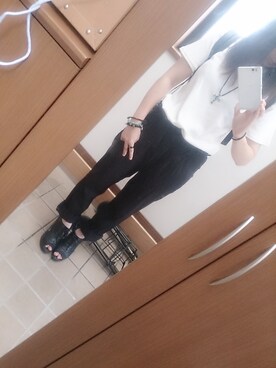 「古着屋のアイテム（Tシャツ/カットソー、ホワイト系）」を使った、Kanaさん（レディース・150cm）の夏コーディネート