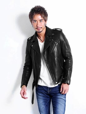 「新作」｜「アイテム（ライダースジャケット）」を使った、JACKROSE OFFICIALさん（メンズ・175cm）の夏コーディネート
