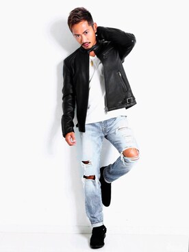 「新作」｜「アイテム（ライダースジャケット）」を使った、JACKROSE OFFICIALさん（メンズ・175cm）の夏コーディネート