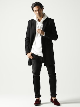 「jackrose」｜「アイテム（チェスターコート）」を使った、JACKROSE OFFICIALさん（メンズ・175cm）の冬コーディネート