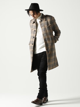 「JACKROSE（ジャックローズ）のアイテム（ステンカラーコート）」を使った、JACKROSE OFFICIALさん（メンズ・175cm）の冬コーディネート