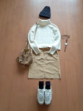 「FRAMeWORK（フレームワーク）のアイテム（ニットキャップ/ビーニー）」を使った、*kumiko*さん（レディース・157cm）の冬コーディネート