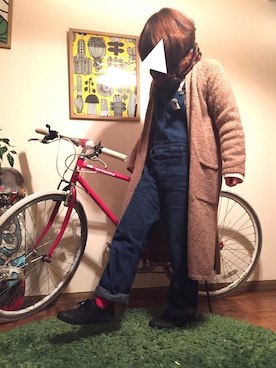 「D.M.G.（ドミンゴ）のアイテム（オールインワン・サロペット）」を使った、うめちゃんさん（レディース・153cm）の冬コーディネート