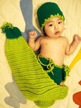 「アイテム（ママ＆ベビー、グリーン系）」を使った、たまらさん（キッズ・60cm）の秋コーディネート