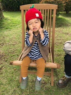 「りんご帽子」｜たまらさん（キッズ・70cm）の秋コーディネート
