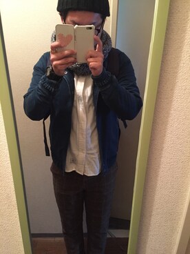 「GU（ジーユー）のアイテム（スラックス、ブラウン系）」を使った、たかさん（メンズ・175cm）の春コーディネート